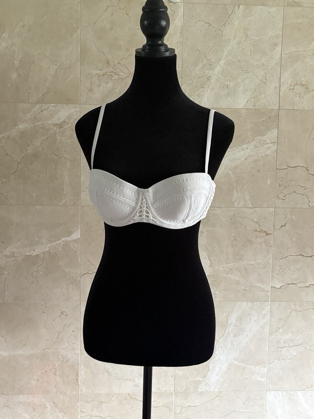 Triangl Balconette Bikini Top Large White Neoprene Crochet - Top Only